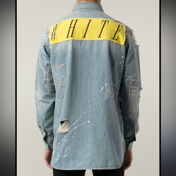 Men's OFF WHITE Logo Damaged light Denim Shirt/Light Jacket Size Large - Picture 7 of 15